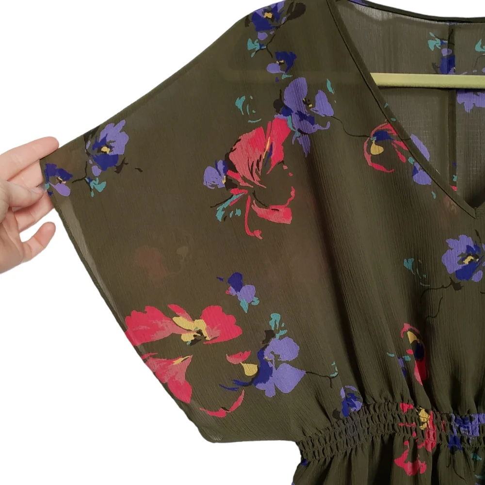 Sheer floral batwing sleeve top with free coordinating layering cami